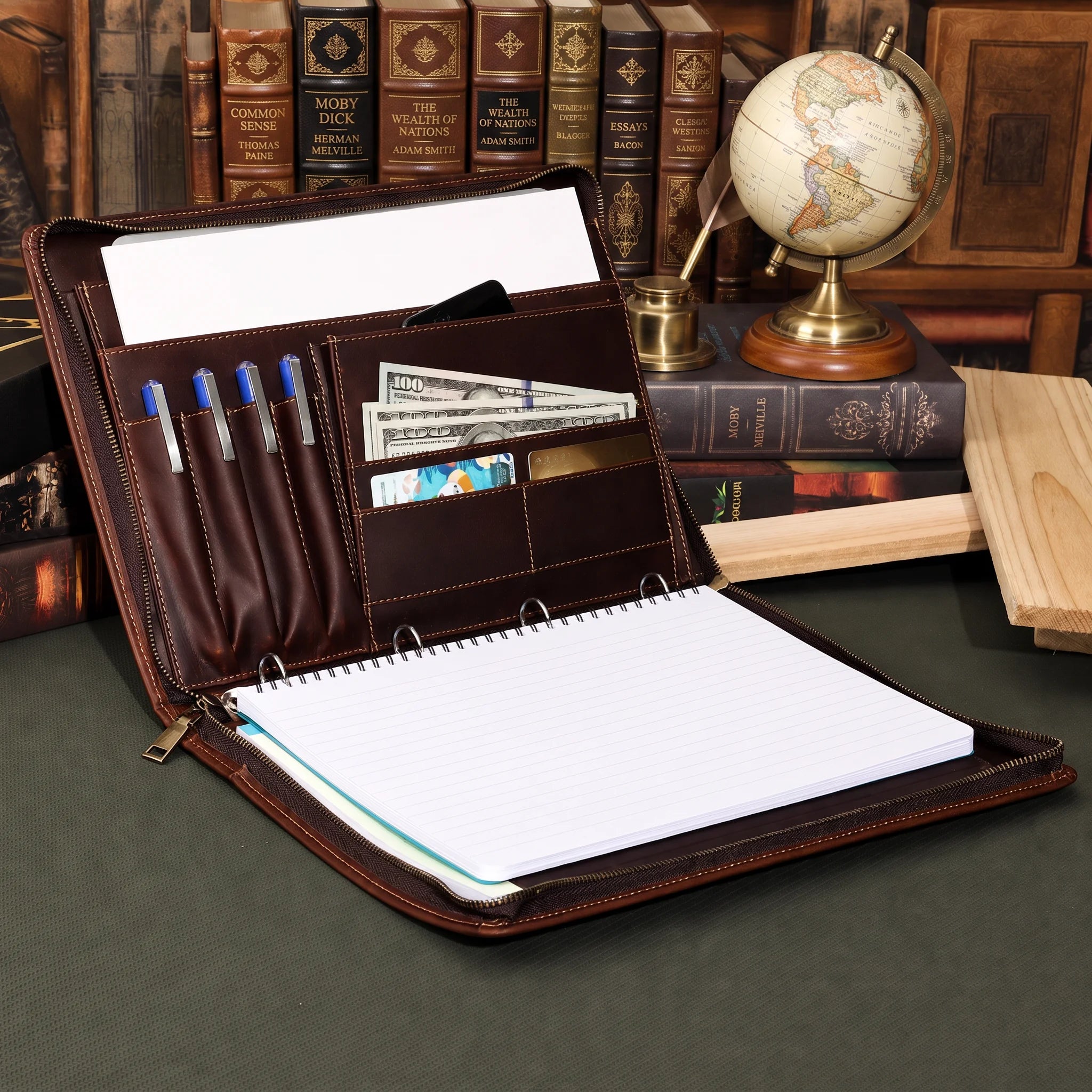 Men’s Leather Padfolio - Zippered Business Organizer