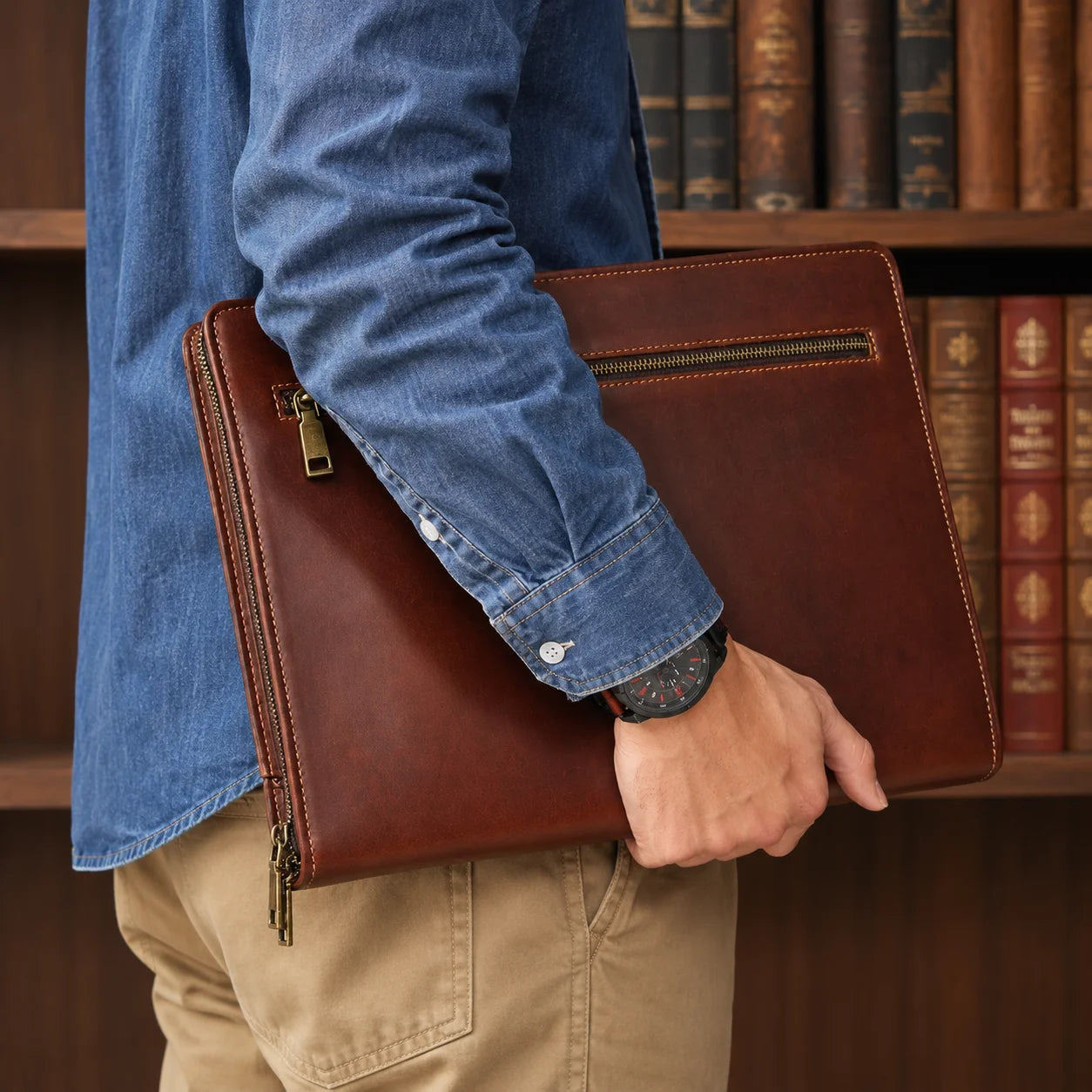 Men’s Leather Padfolio - Zippered Business Organizer