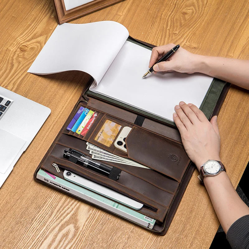 Men’s Leather Padfolio - Zippered Business Organizer
