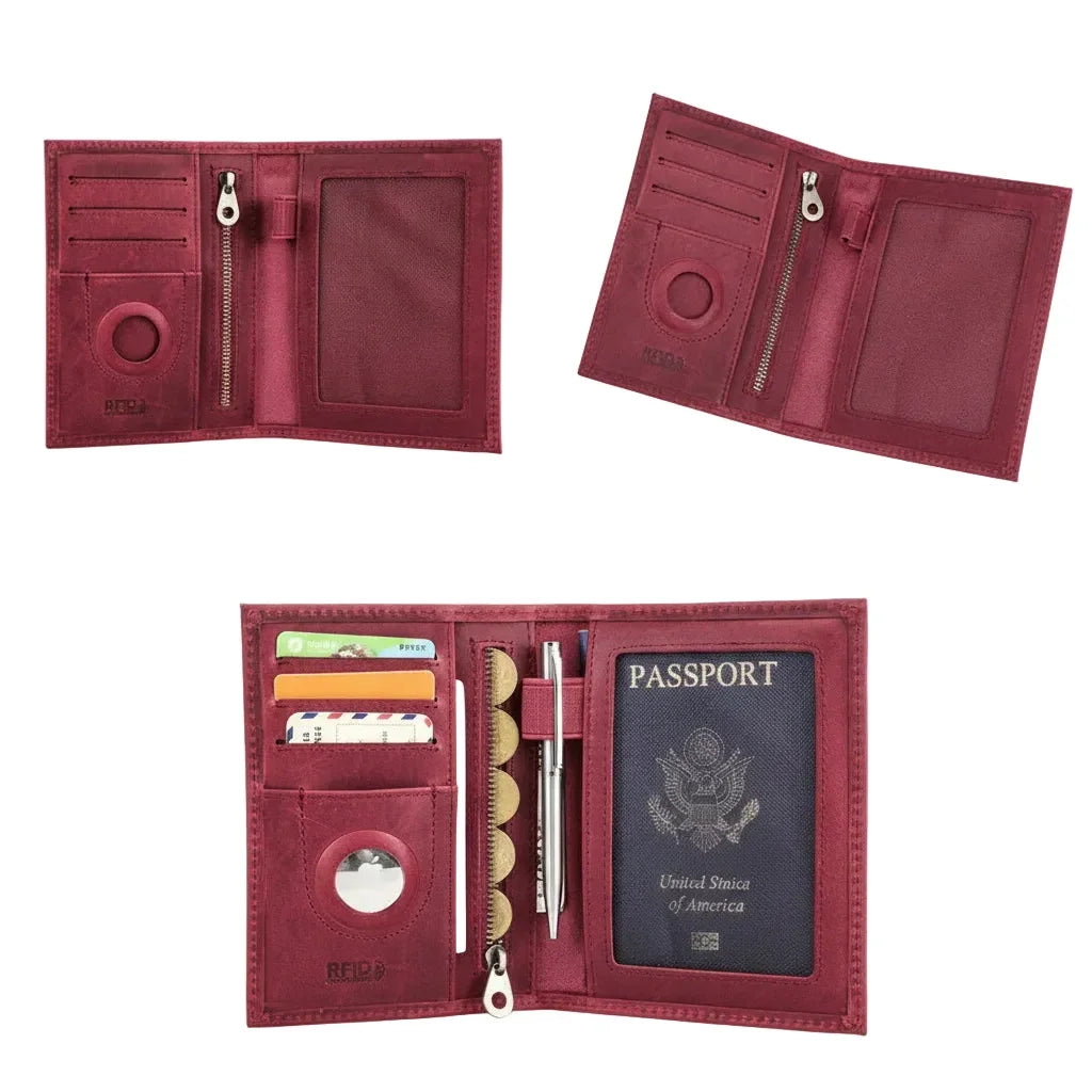 Men’s Leather Passport Holder - RFID Blocking Card & Coin Wallet