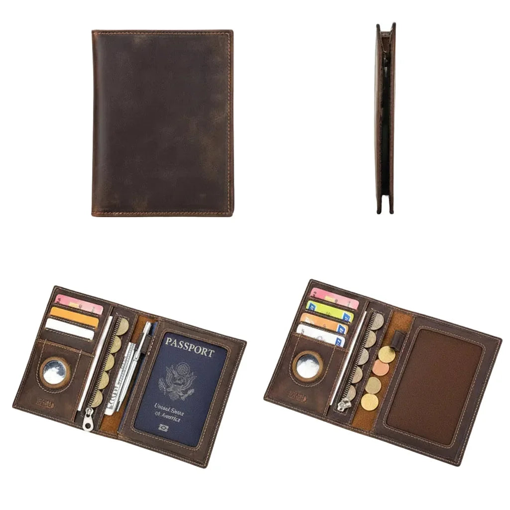 Men’s Leather Passport Holder - RFID Blocking Card & Coin Wallet