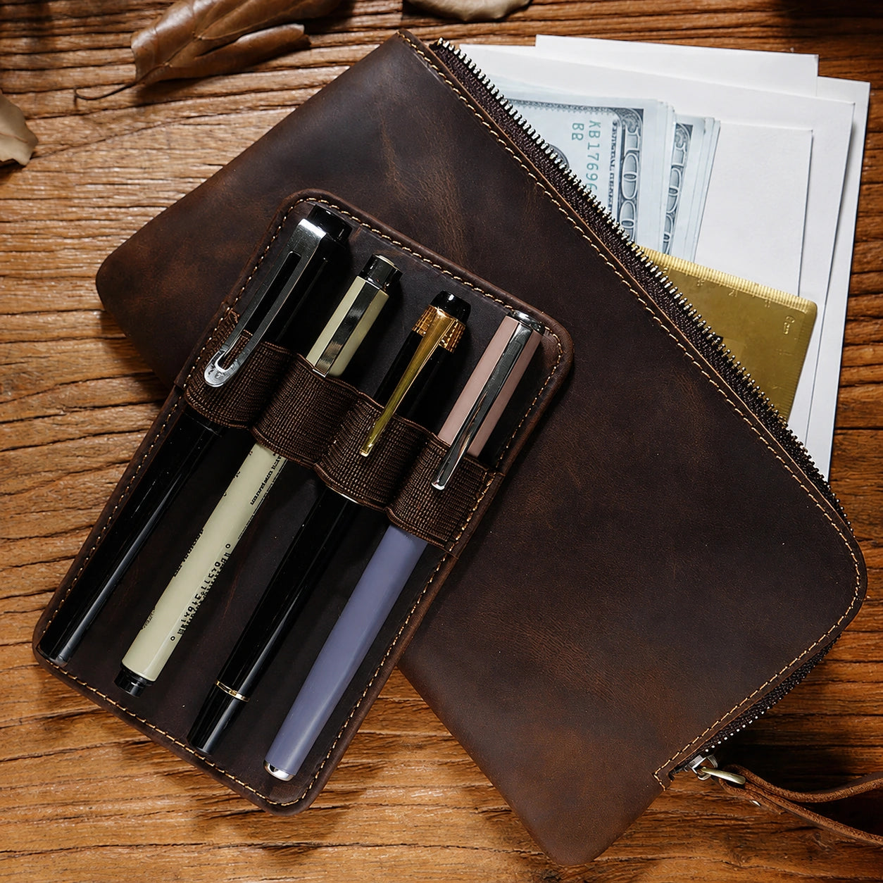Men’s Leather Pen Case - Card & Cash Organizer