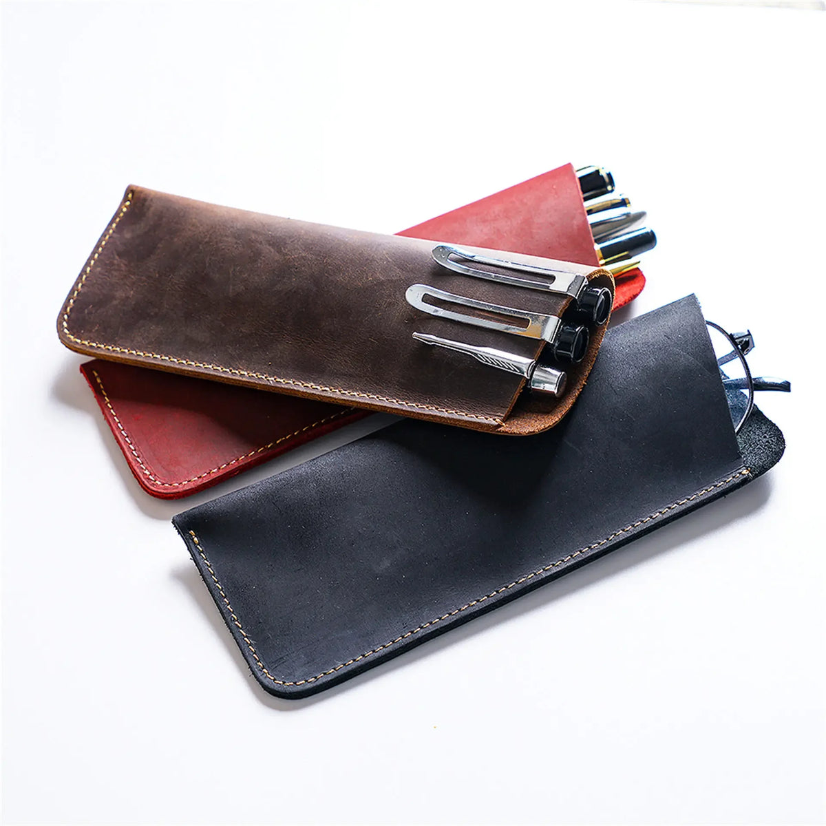 Men’s Leather Glasses Case – Crazy Horse Roll-Up Pouch