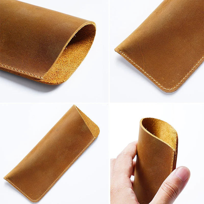 Men’s Leather Glasses Case – Crazy Horse Roll-Up Pouch