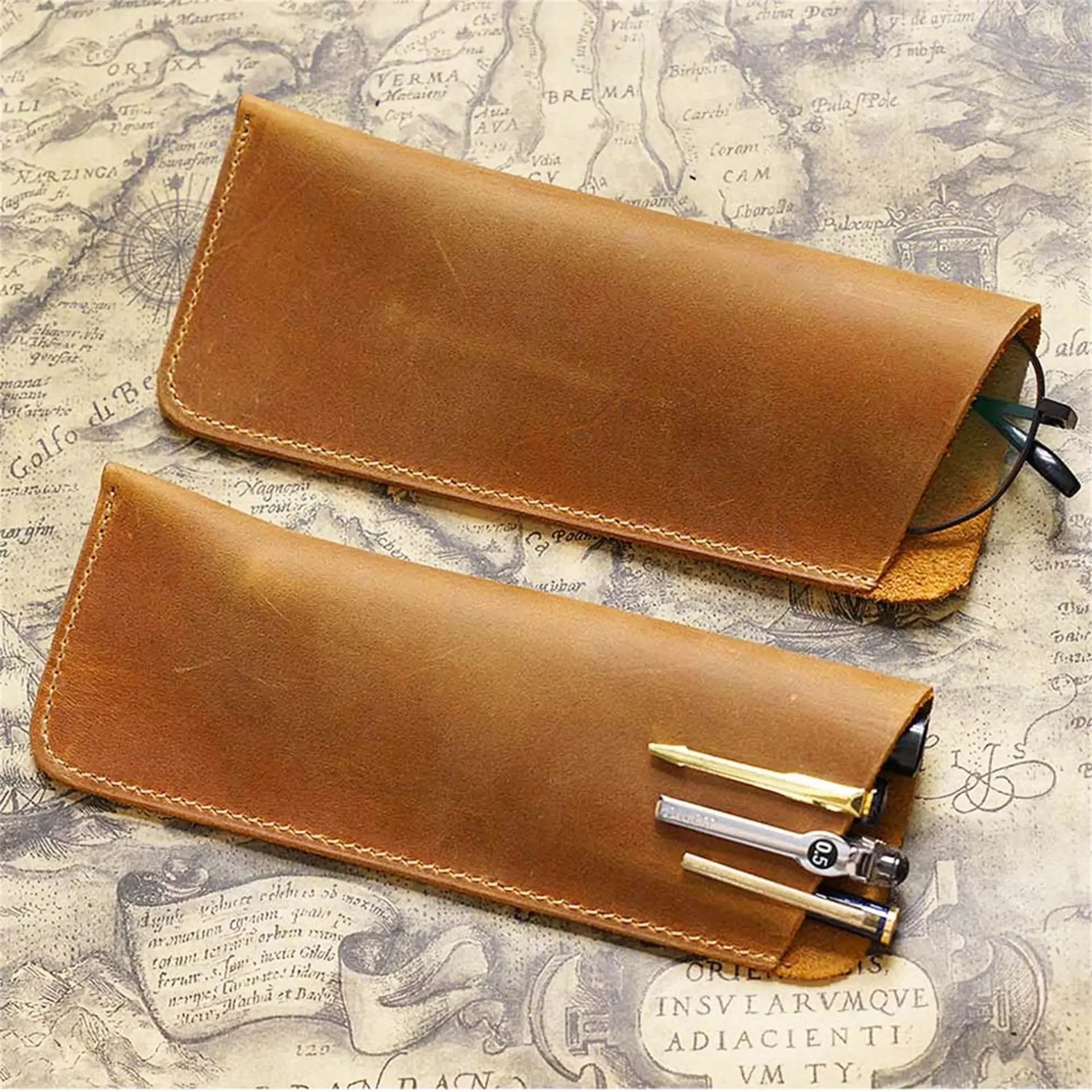 Men’s Leather Glasses Case – Crazy Horse Roll-Up Pouch