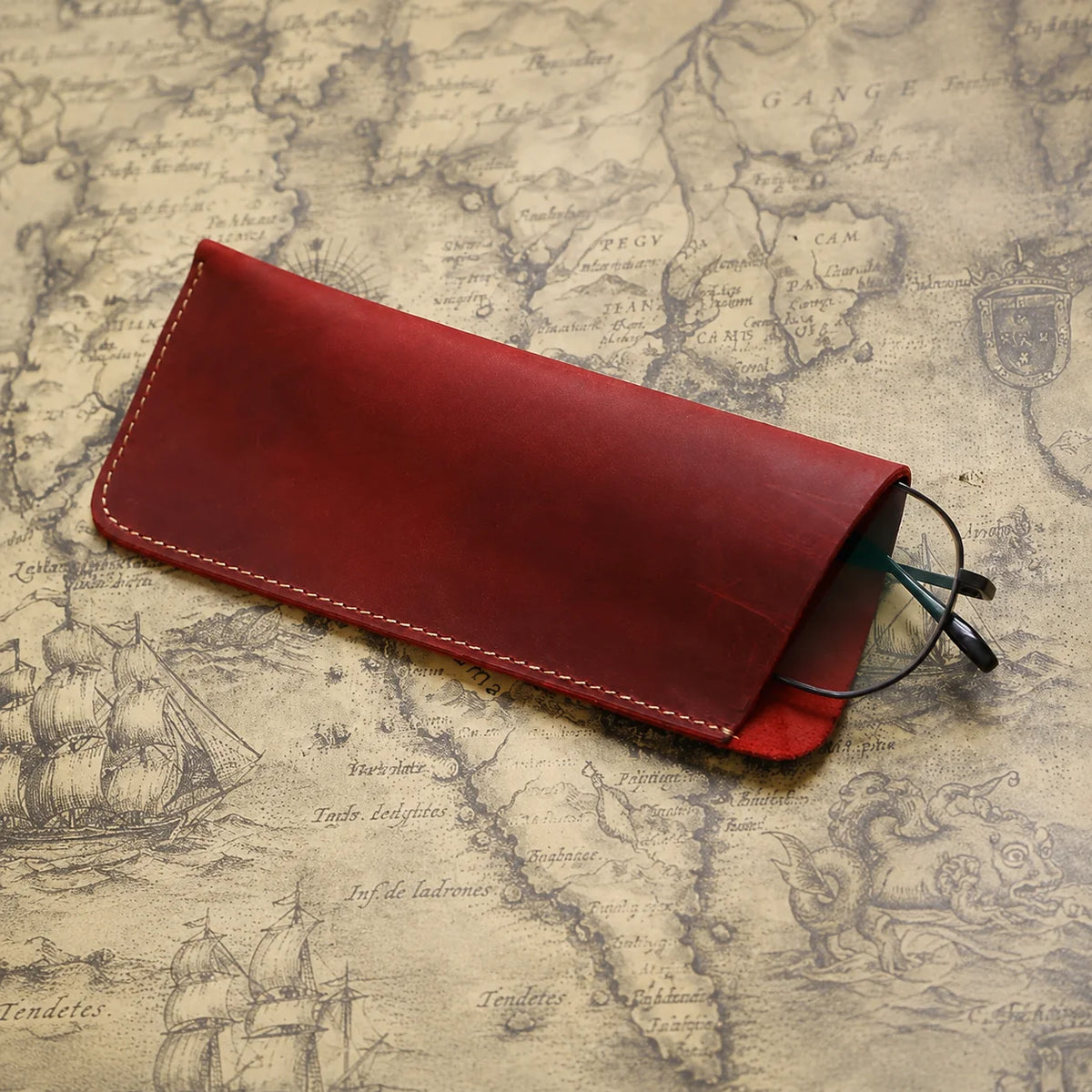 Men’s Leather Glasses Case – Crazy Horse Roll-Up Pouch