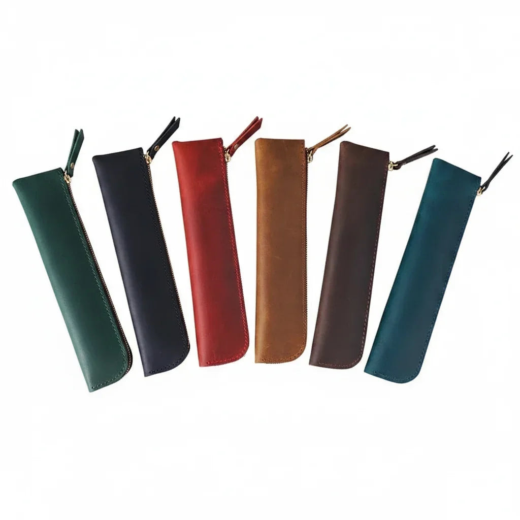 Men’s Leather Pen Case - Vintage Zip Pouch