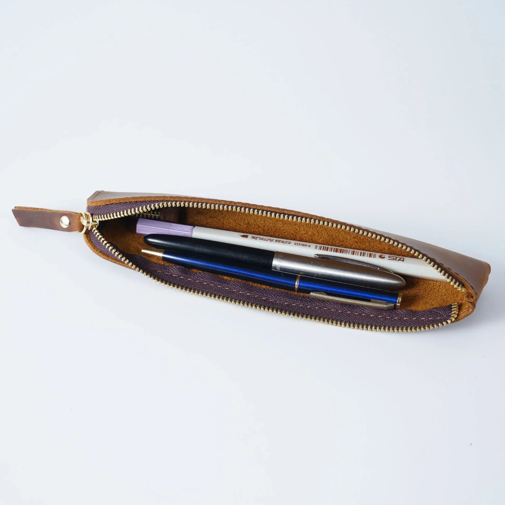 Men’s Leather Pen Case - Vintage Zip Pouch