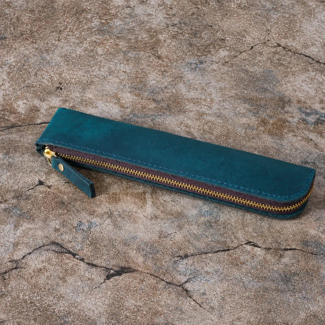 Men’s Leather Pen Case - Vintage Zip Pouch