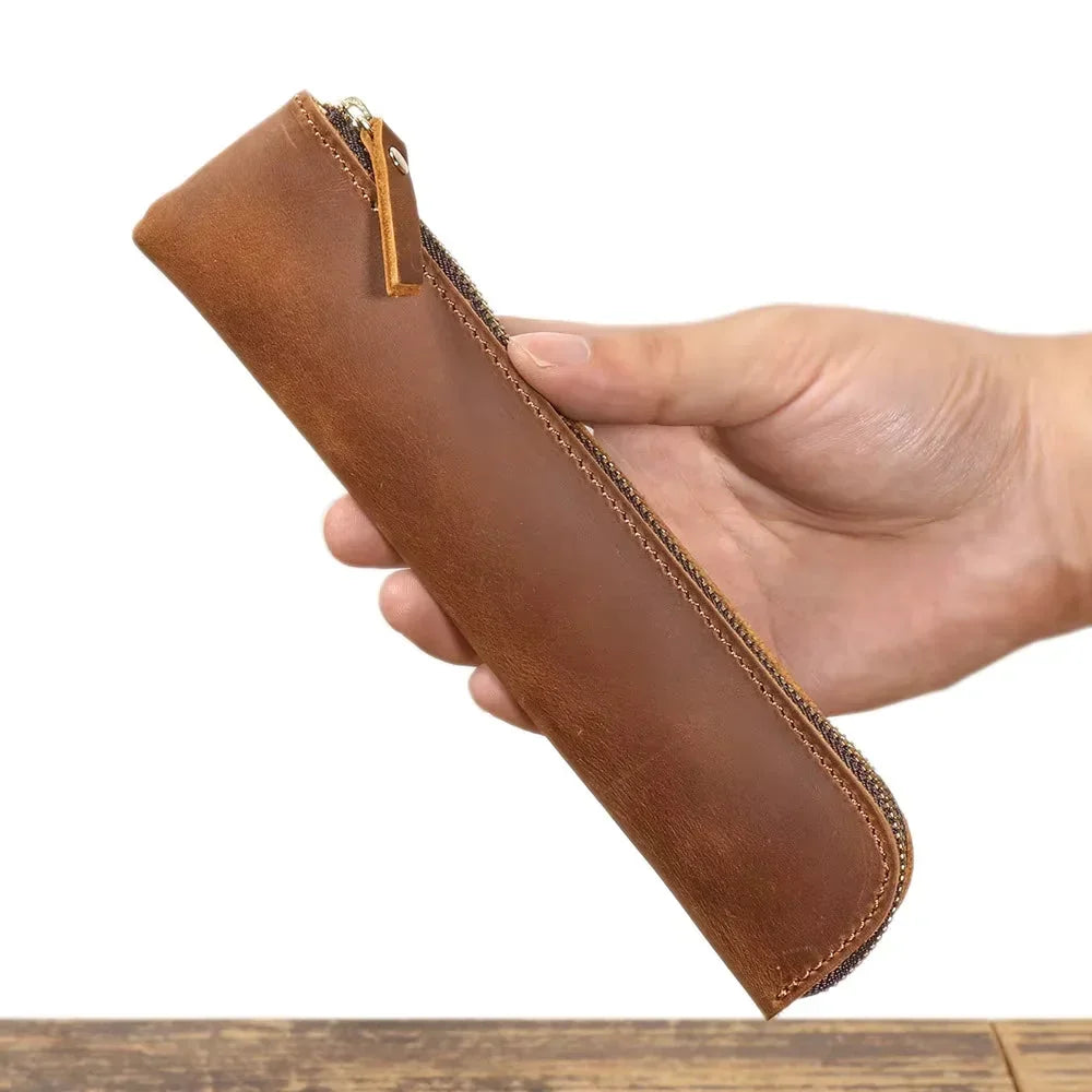 Men’s Leather Pen Case - Vintage Zip Pouch