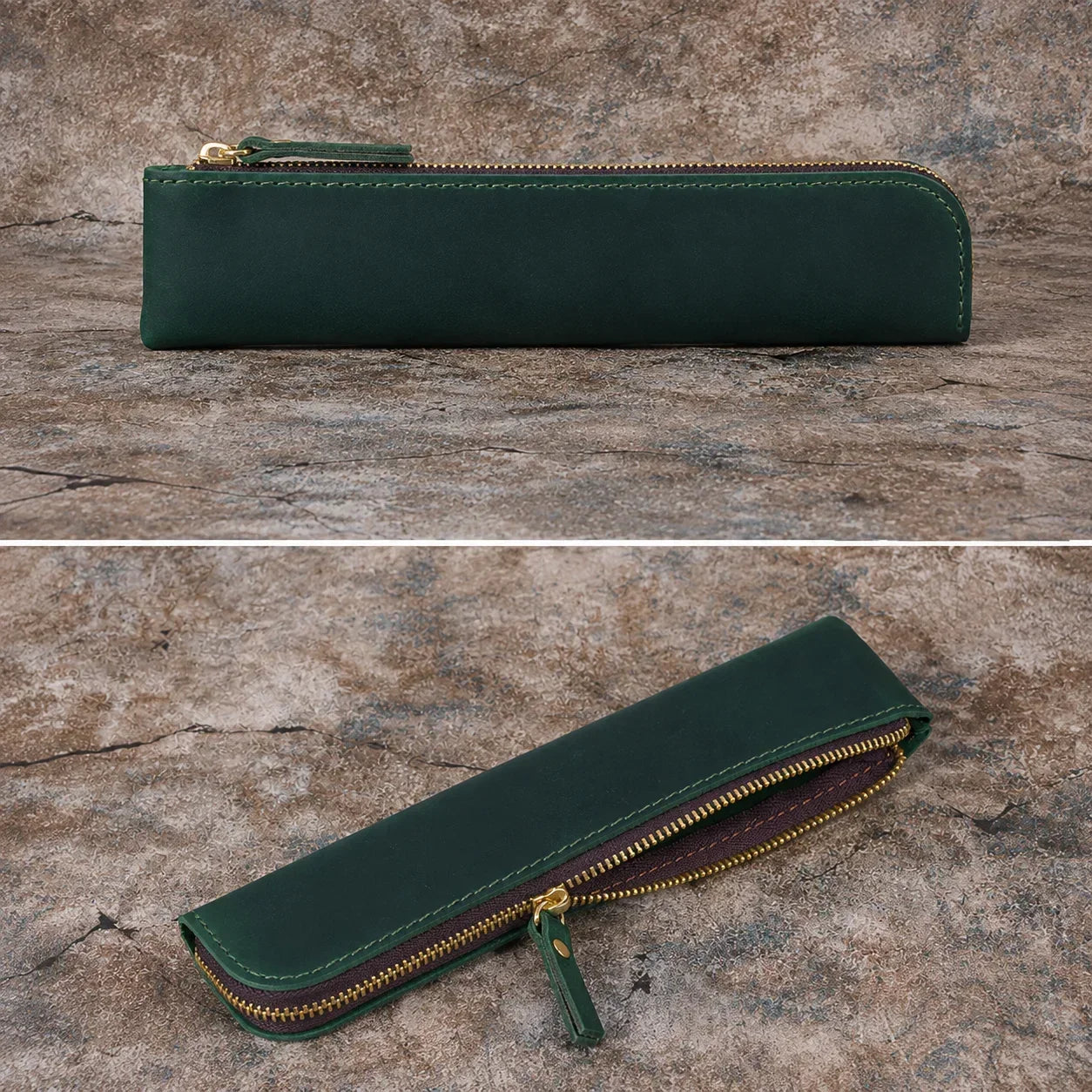 Men’s Leather Pen Case - Vintage Zip Pouch