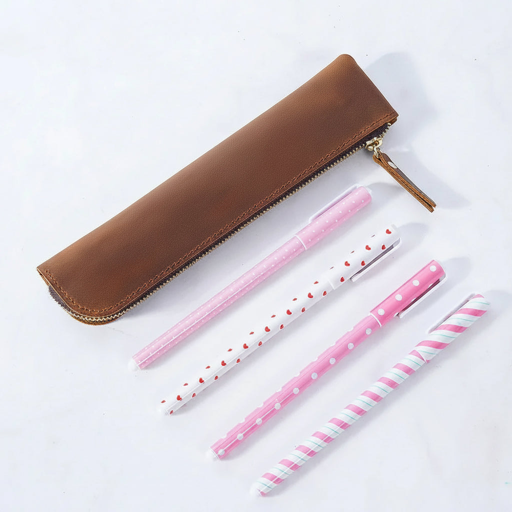 Men’s Leather Pen Case - Vintage Zip Pouch