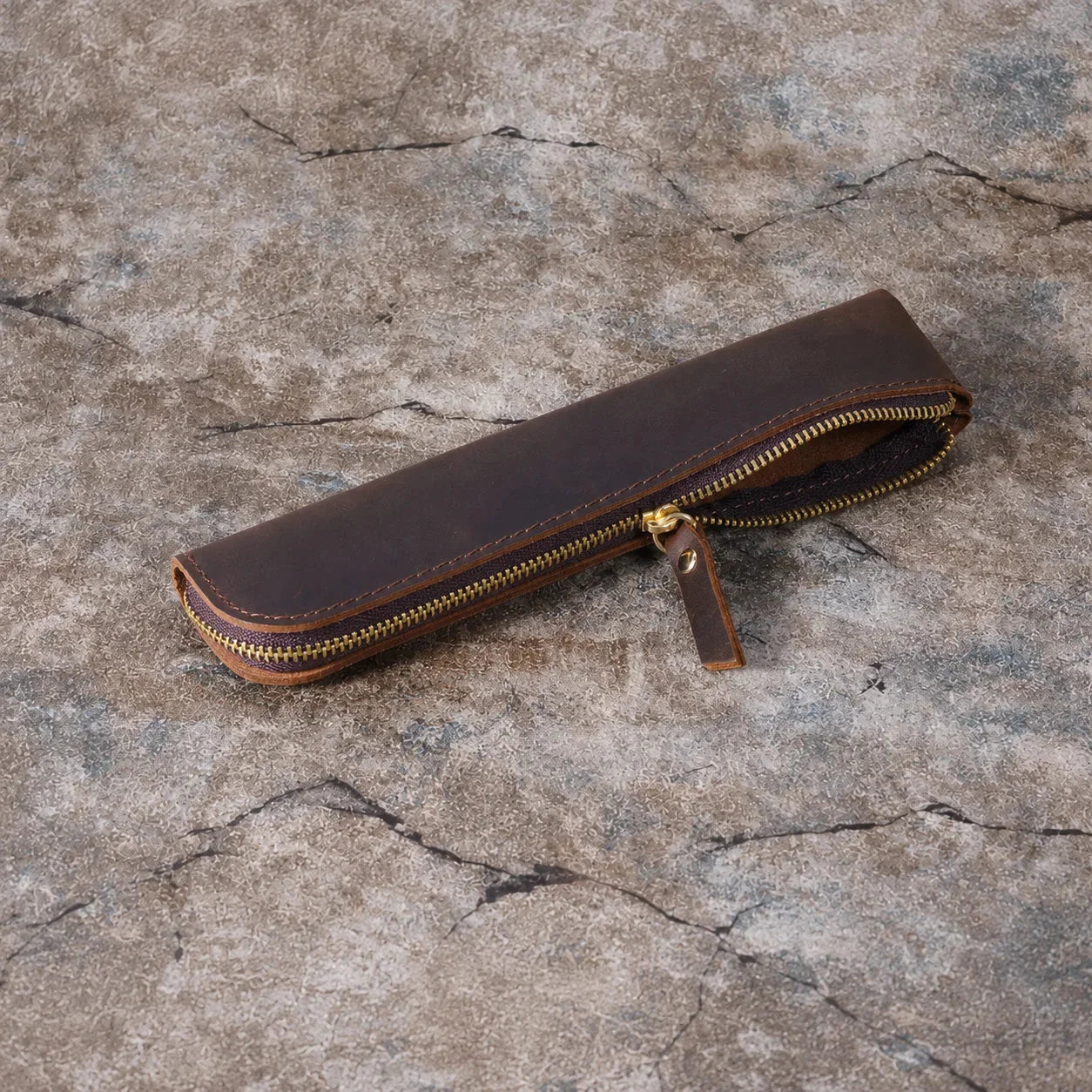 Men’s Leather Pen Case - Vintage Zip Pouch