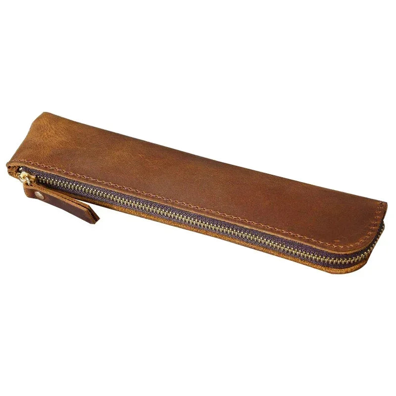 Men’s Leather Pen Case - Vintage Zip Pouch