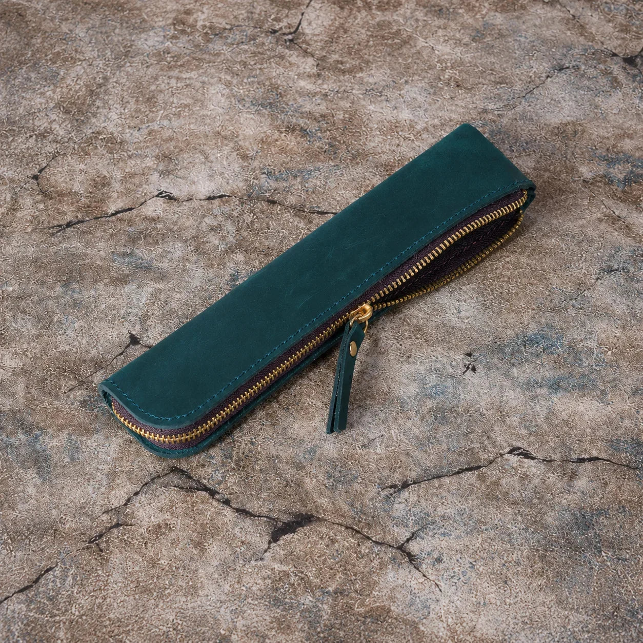 Men’s Leather Pen Case - Vintage Zip Pouch