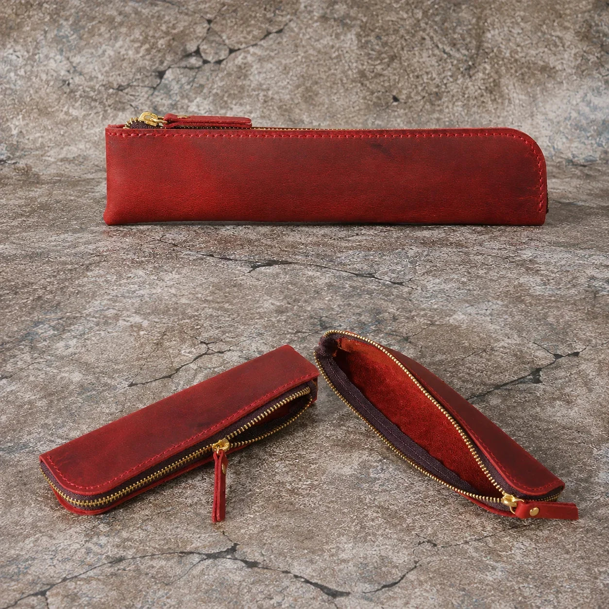 Men’s Leather Pen Case - Vintage Zip Pouch