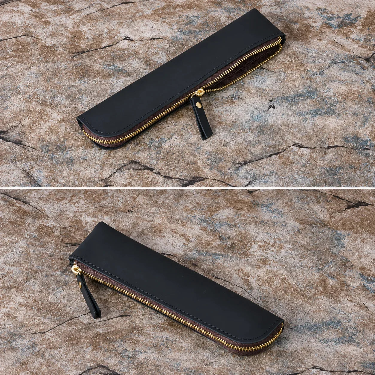Men’s Leather Pen Case - Vintage Zip Pouch