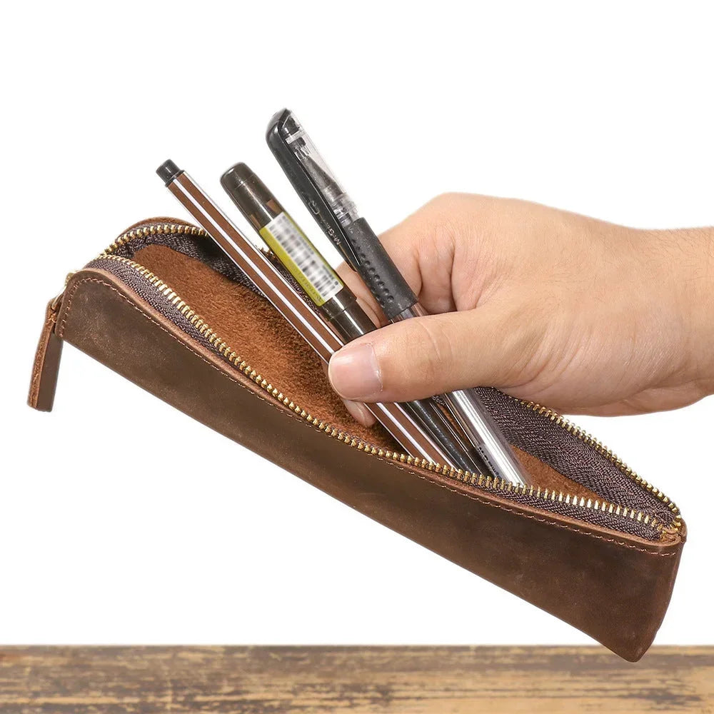 Men’s Leather Pen Case - Vintage Zip Pouch