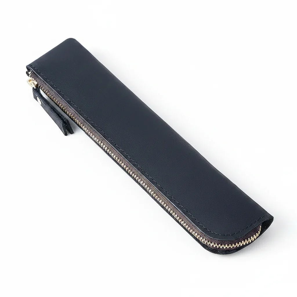 Men’s Leather Pen Case - Vintage Zip Pouch - Black