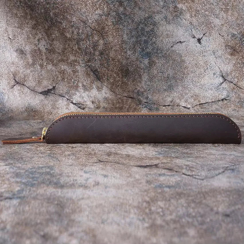 Men’s Leather Pen Case - Zip Closure Single Pen Sleeve