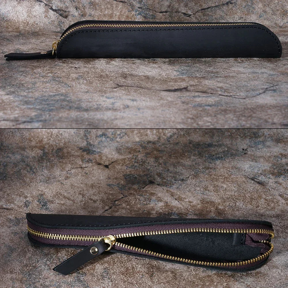 Men’s Leather Pen Case - Zip Closure Single Pen Sleeve