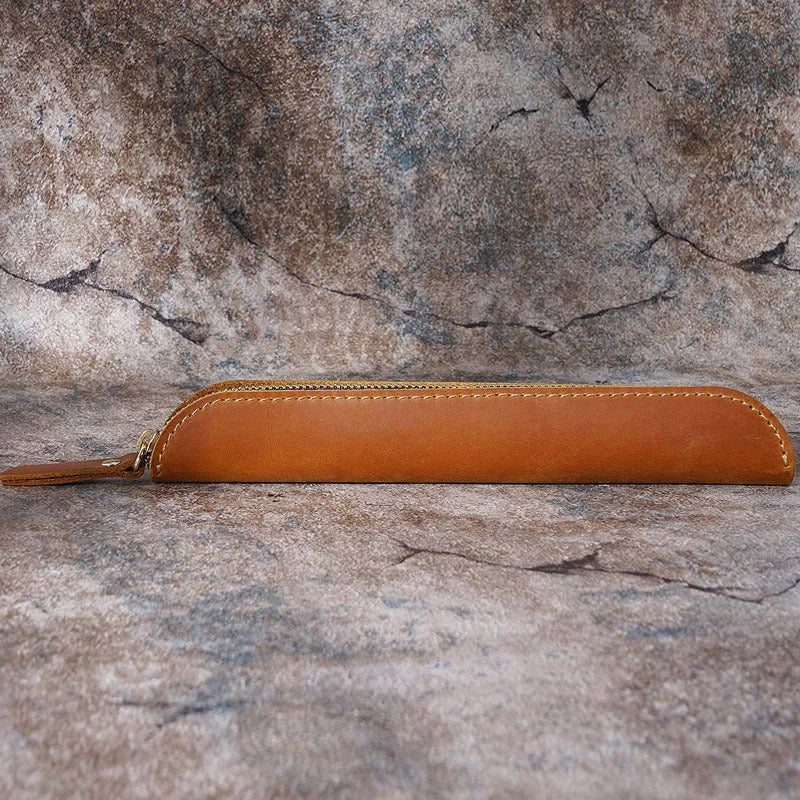 Men’s Leather Pen Case - Zip Closure Single Pen Sleeve
