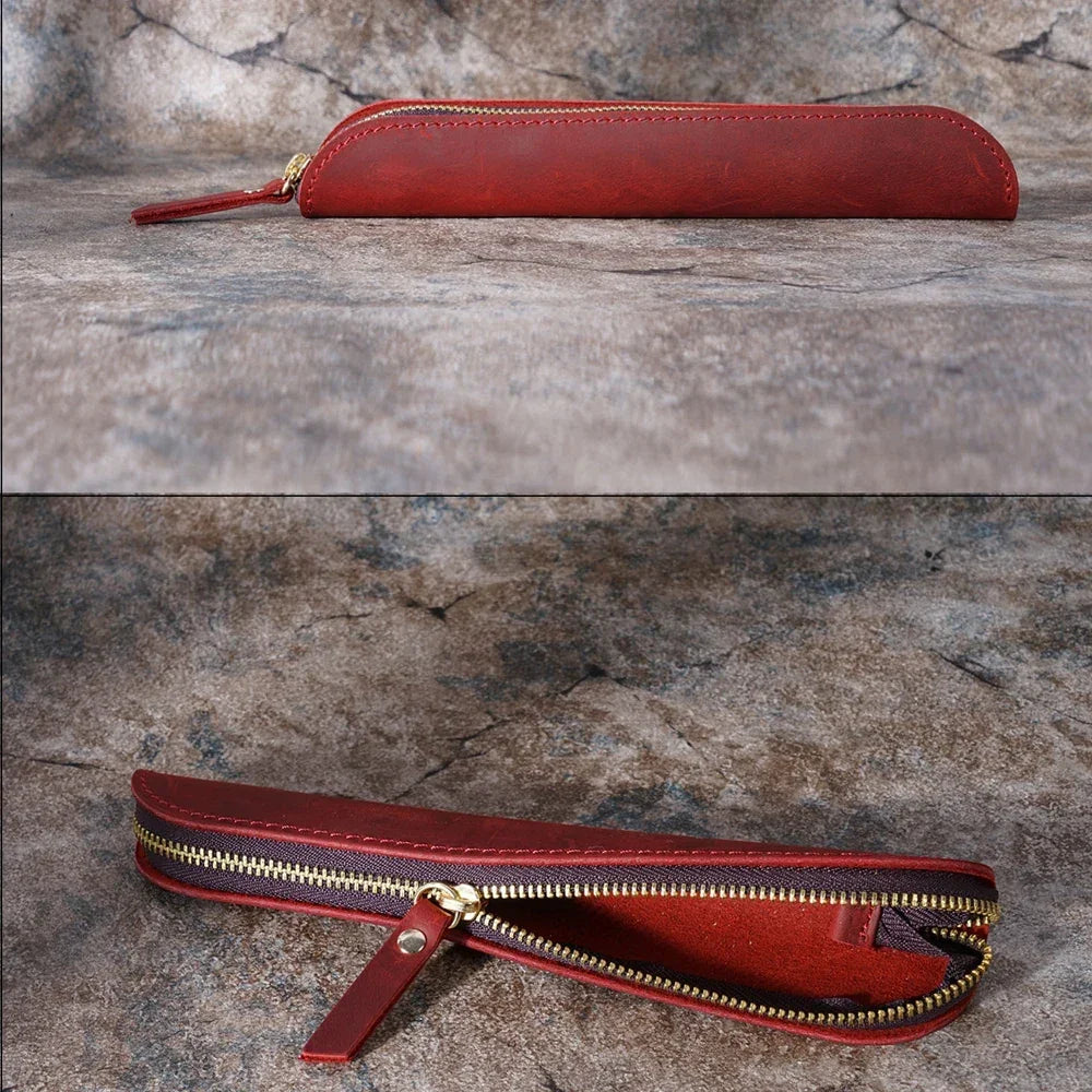 Men’s Leather Pen Case - Zip Closure Single Pen Sleeve