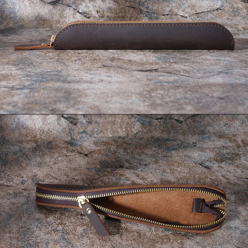 Men’s Leather Pen Case - Zip Closure Single Pen Sleeve