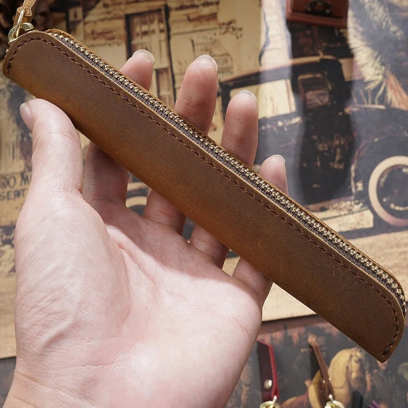 Men’s Leather Pen Case - Zip Closure Single Pen Sleeve