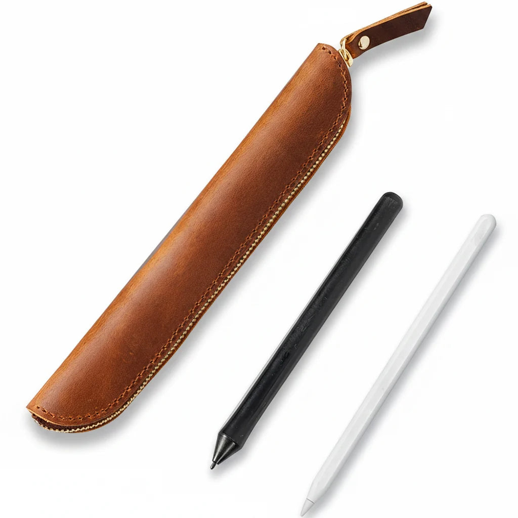 Men’s Leather Pen Case - Zip Closure Single Pen Sleeve