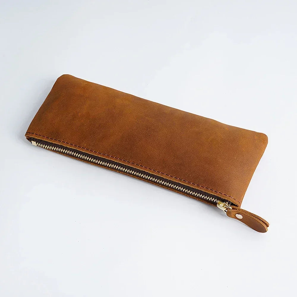 Men’s Leather Pencil Case - Crazy Horse Zip Pouch