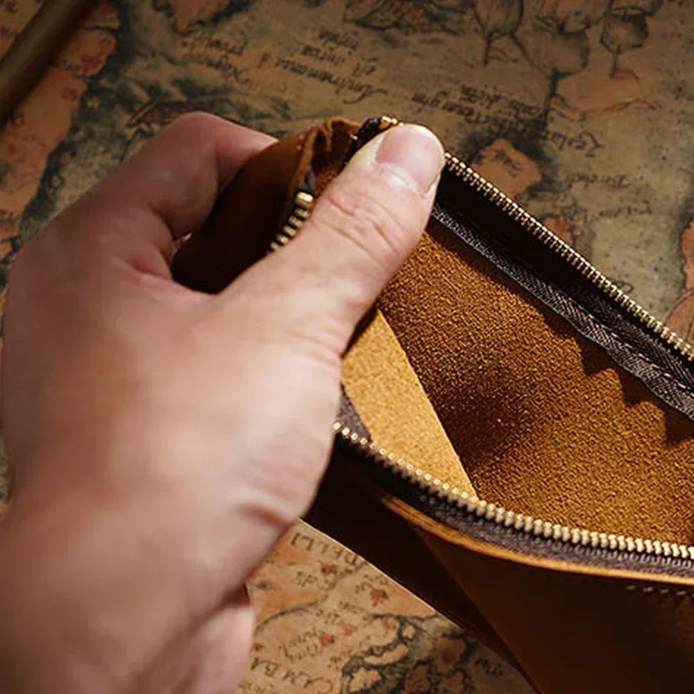 Men’s Leather Pencil Case - Crazy Horse Zip Pouch