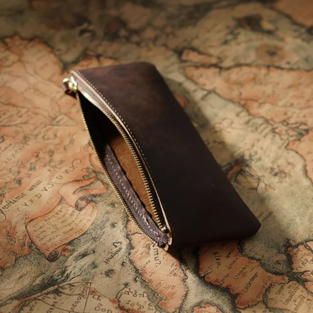 Men’s Leather Pencil Case - Crazy Horse Zip Pouch