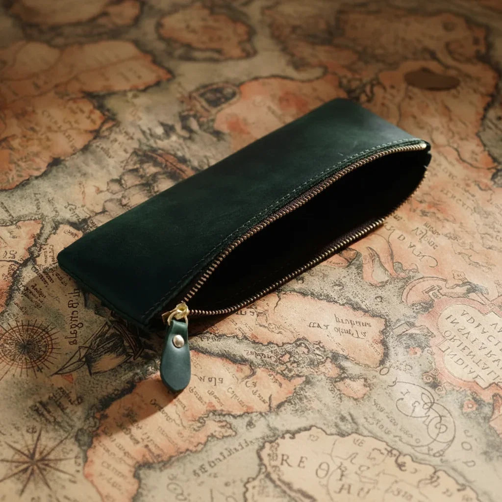 Men’s Leather Pencil Case - Crazy Horse Zip Pouch