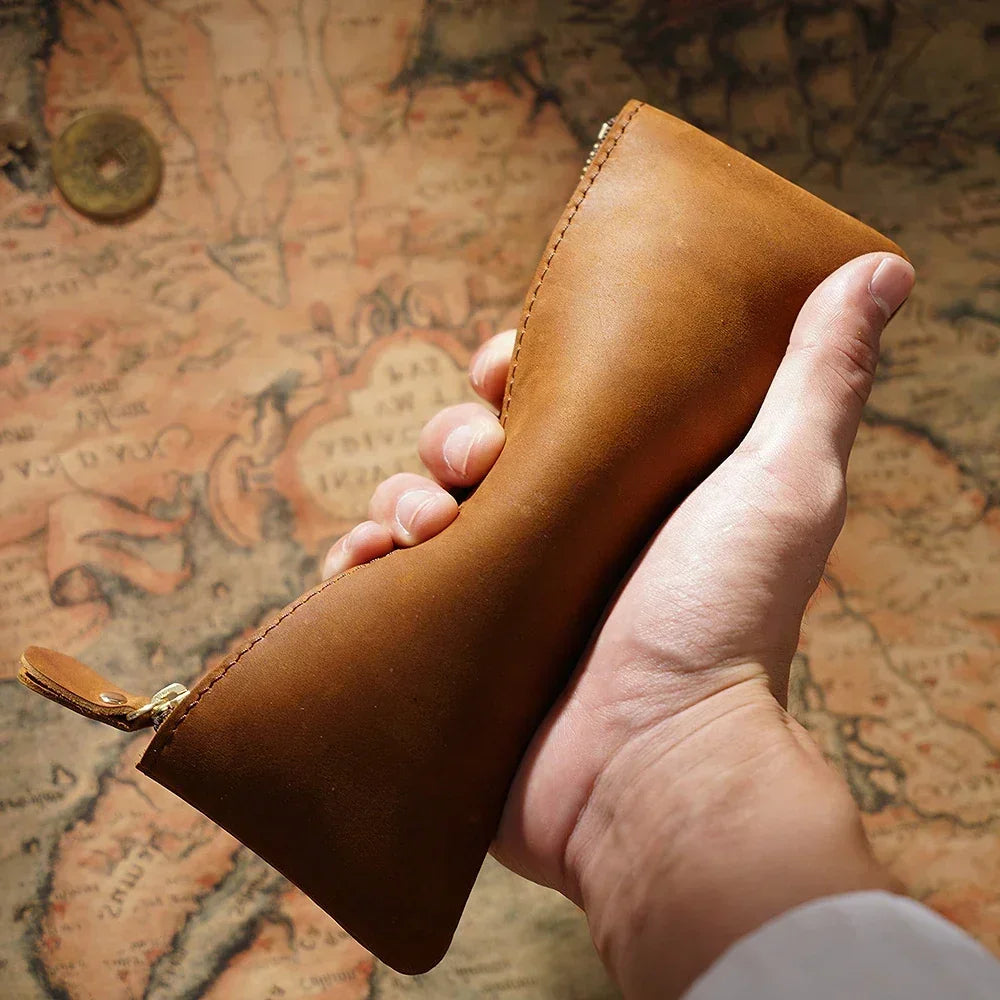Men’s Leather Pencil Case - Crazy Horse Zip Pouch