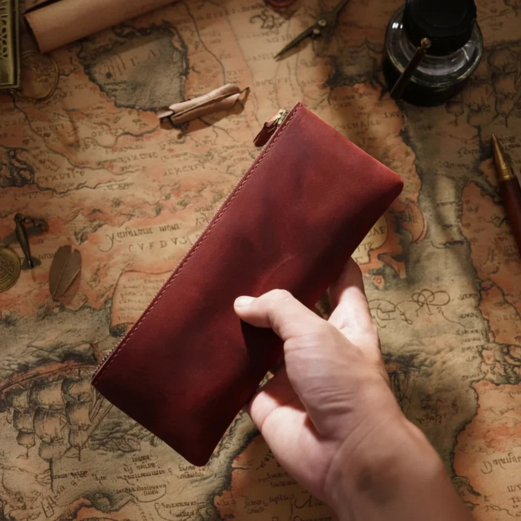Men’s Leather Pencil Case - Crazy Horse Zip Pouch