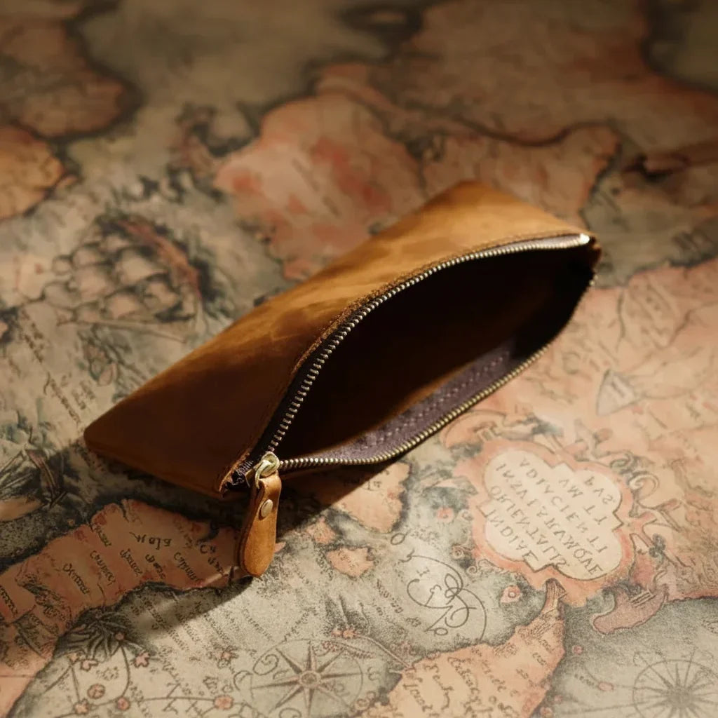 Men’s Leather Pencil Case - Crazy Horse Zip Pouch