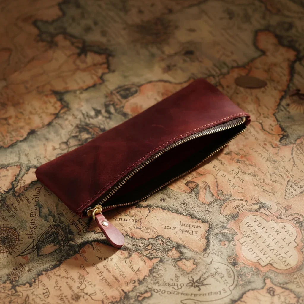 Men’s Leather Pencil Case - Crazy Horse Zip Pouch