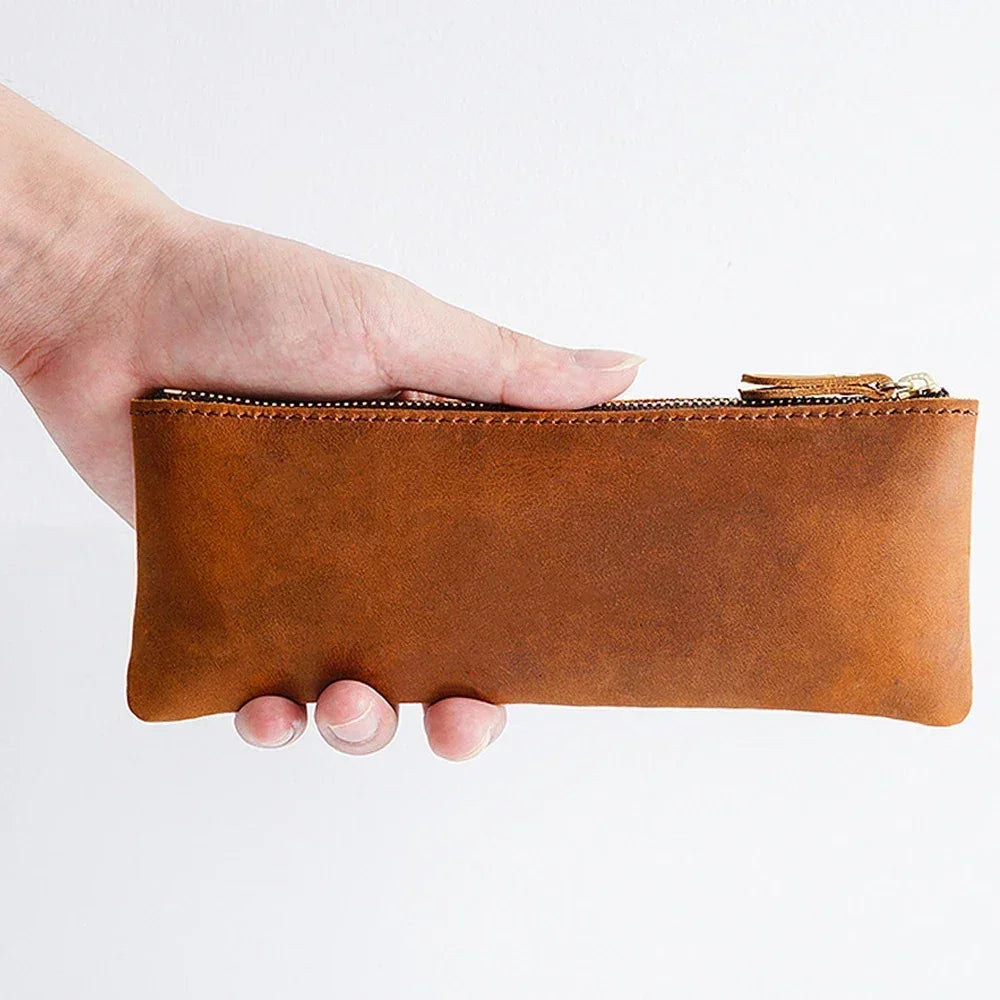 Men’s Leather Pencil Case - Crazy Horse Zip Pouch