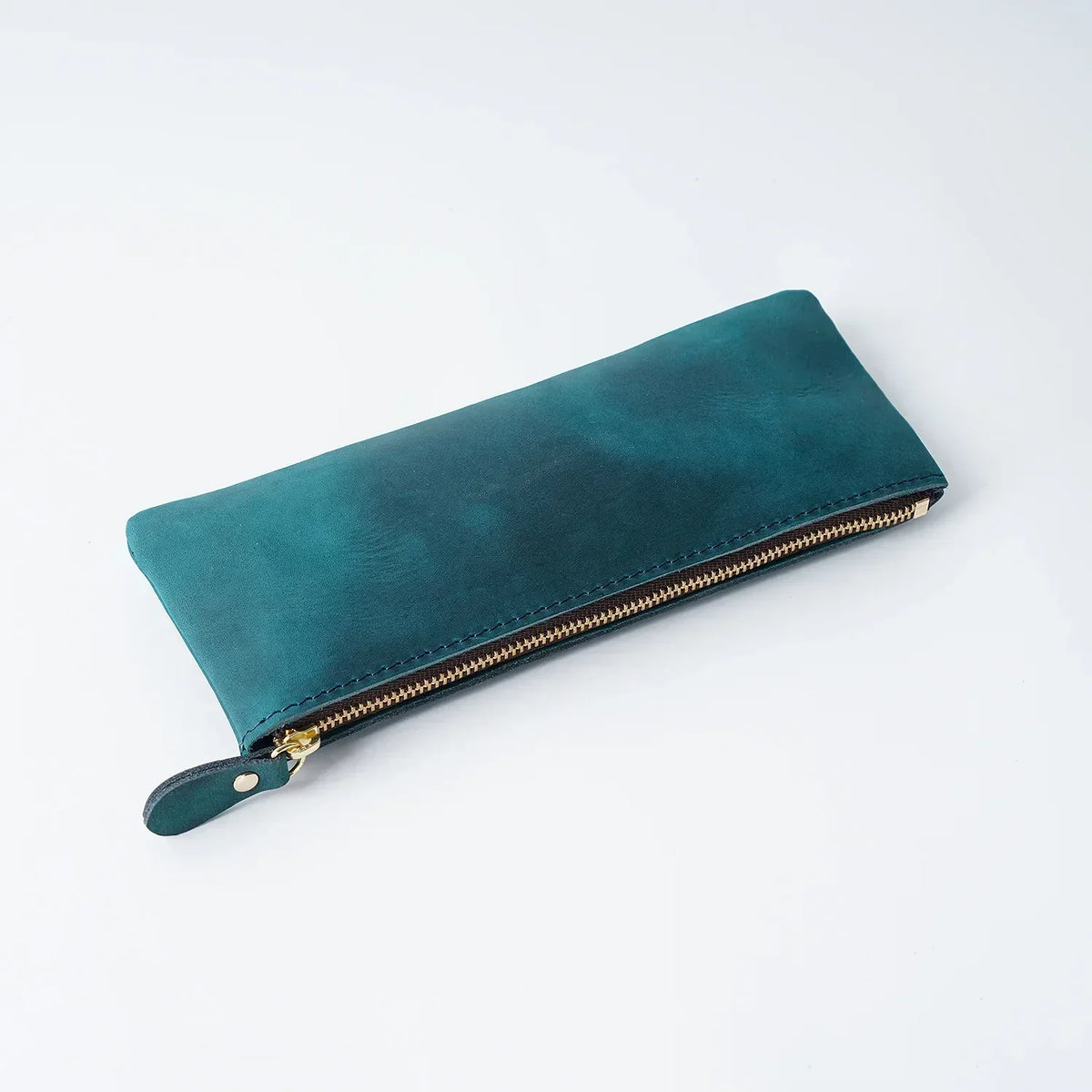 Men’s Leather Pencil Case - Crazy Horse Zip Pouch - Blue