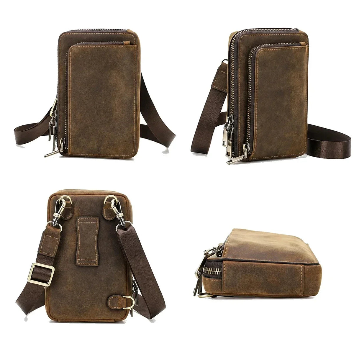 Men’s Leather Phone Bag - Crossbody Pouch with Belt Loop