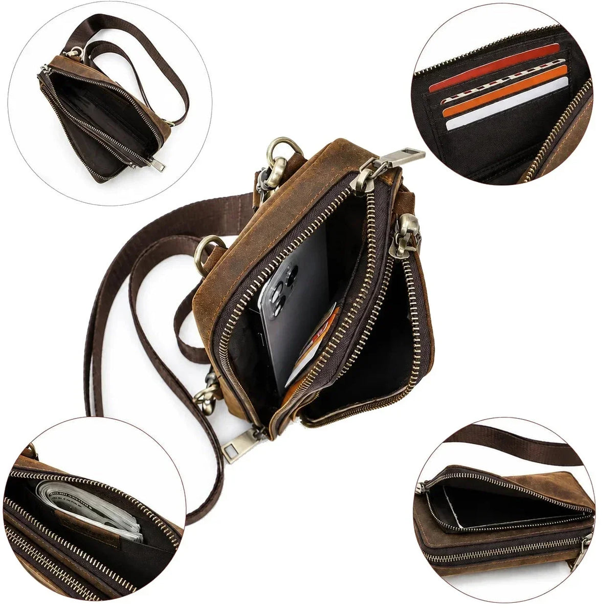 Men’s Leather Phone Bag - Crossbody Pouch with Belt Loop