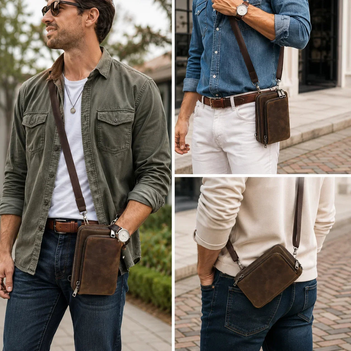 Men’s Leather Phone Bag - Crossbody Pouch with Belt Loop