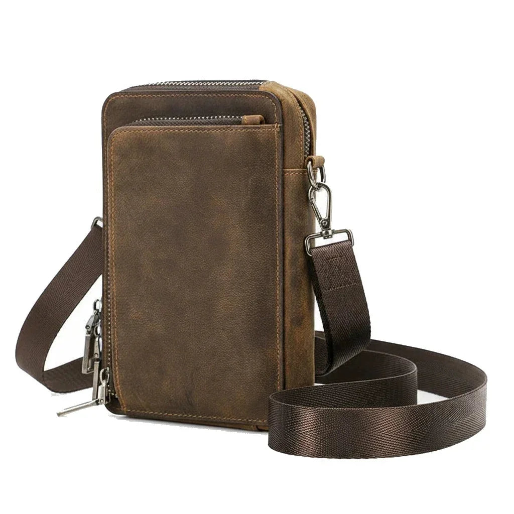 Men’s Leather Phone Bag - Crossbody Pouch with Belt Loop