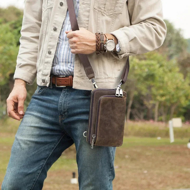 Men’s Leather Phone Bag - Crossbody Pouch with Belt Loop