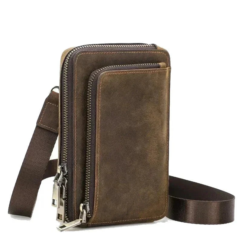 Men’s Leather Phone Bag - Crossbody Pouch with Belt Loop