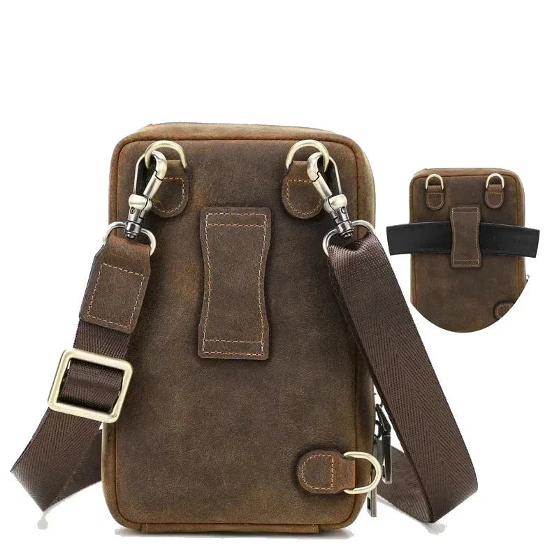 Men’s Leather Phone Bag - Crossbody Pouch with Belt Loop