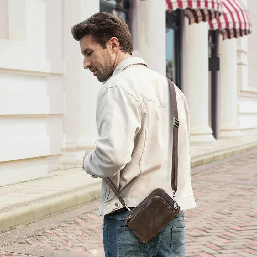 Men’s Leather Phone Bag - Crossbody Pouch with Belt Loop