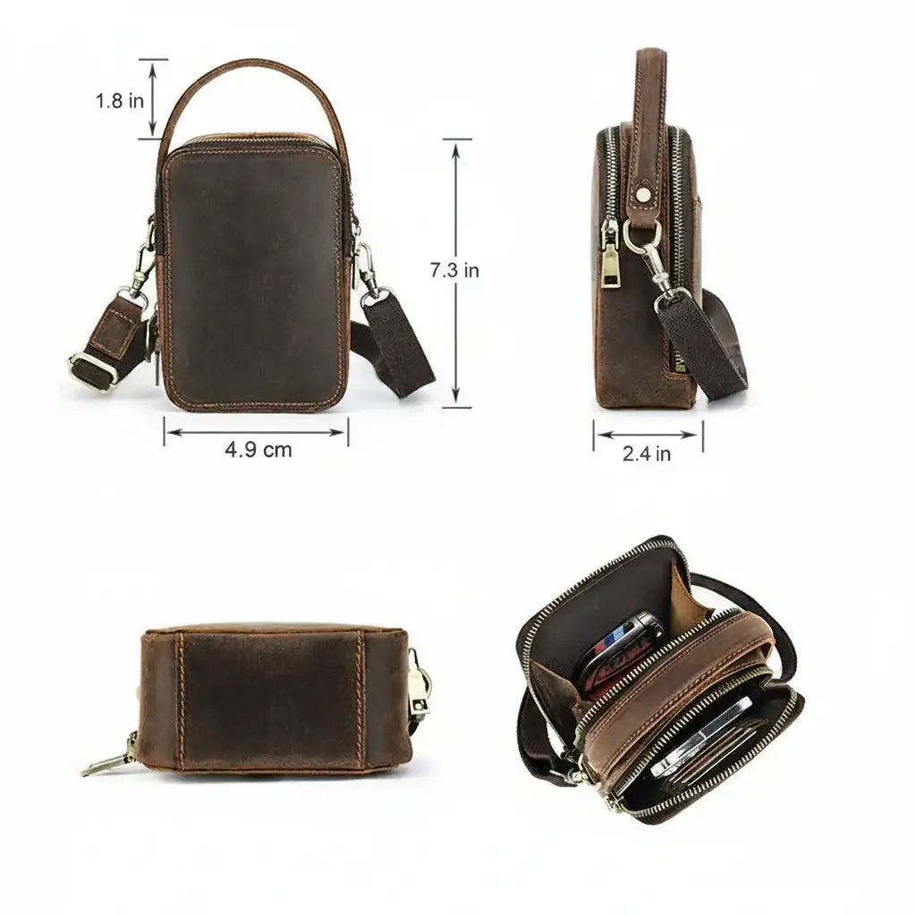 Men’s Leather Phone Crossbody Bag – Vertical Card Slot Carry