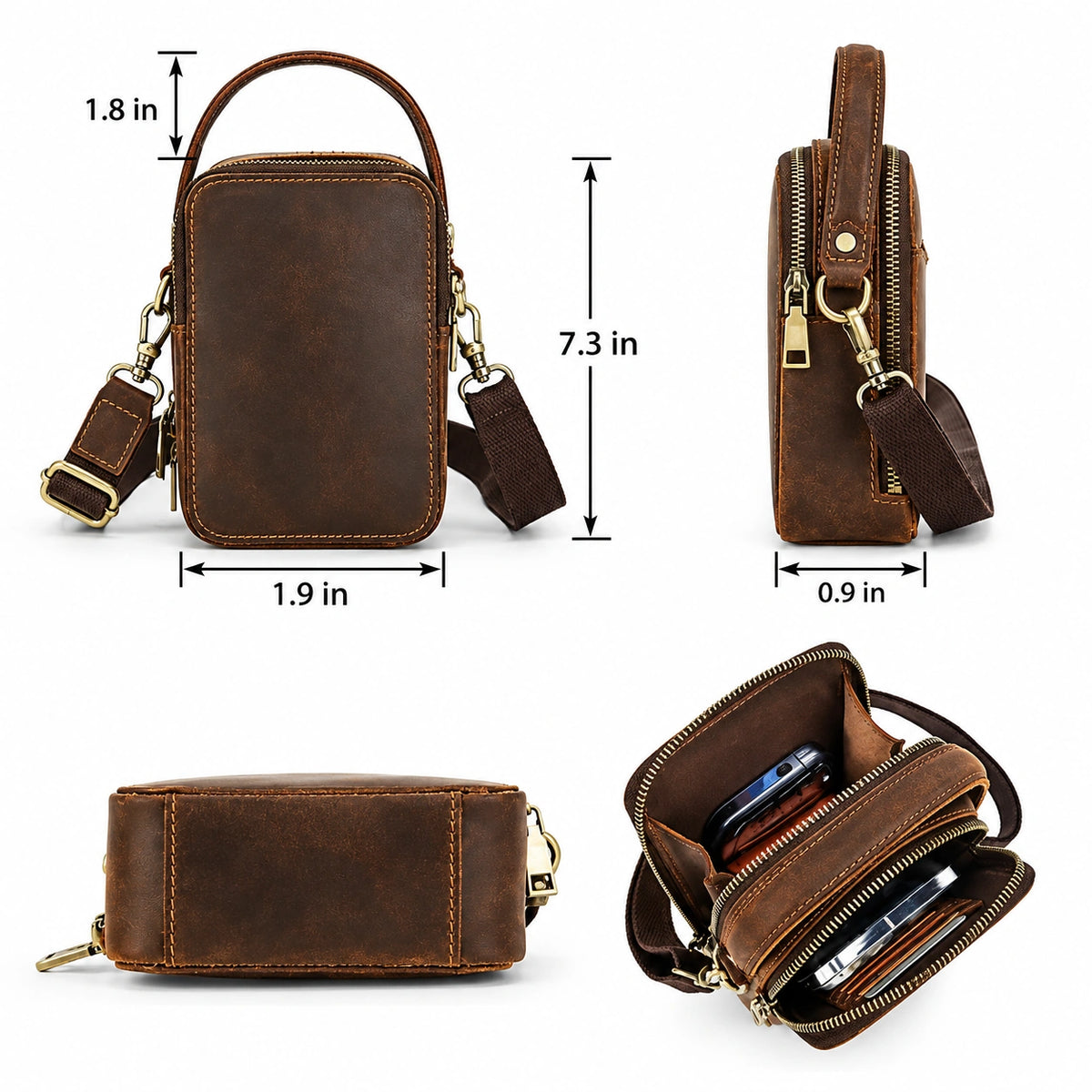 Men’s Leather Phone Crossbody Bag – Vertical Card Slot Carry